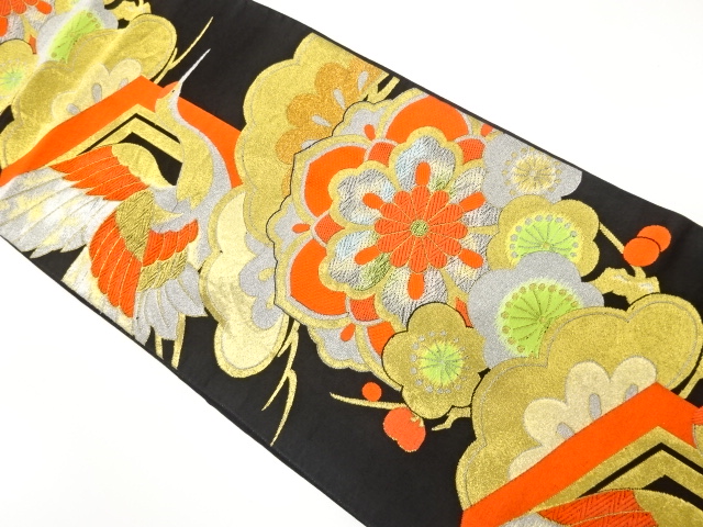 JAPANESE KIMONO / ANTIQUE FUKURO OBI / WOVEN FLOWER CREST